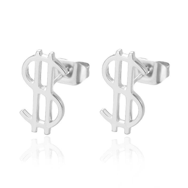 European And American New Simple Stainless Steel Earrings For Men And Women With Dollar Signs