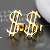 European And American New Simple Stainless Steel Earrings For Men And Women With Dollar Signs