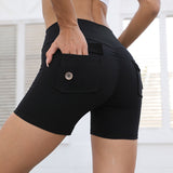 High Waist Hip Lifting Shorts With Pockets Quick Dry Yoga Fitness Sports Pants Summer Women Clothes