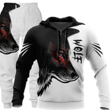 3D Wolf Print Tracksuit Men Sportswear Hooded Sweatsuit Two Piece Outdoors Running Fitness Mens Clothing Jogging Set